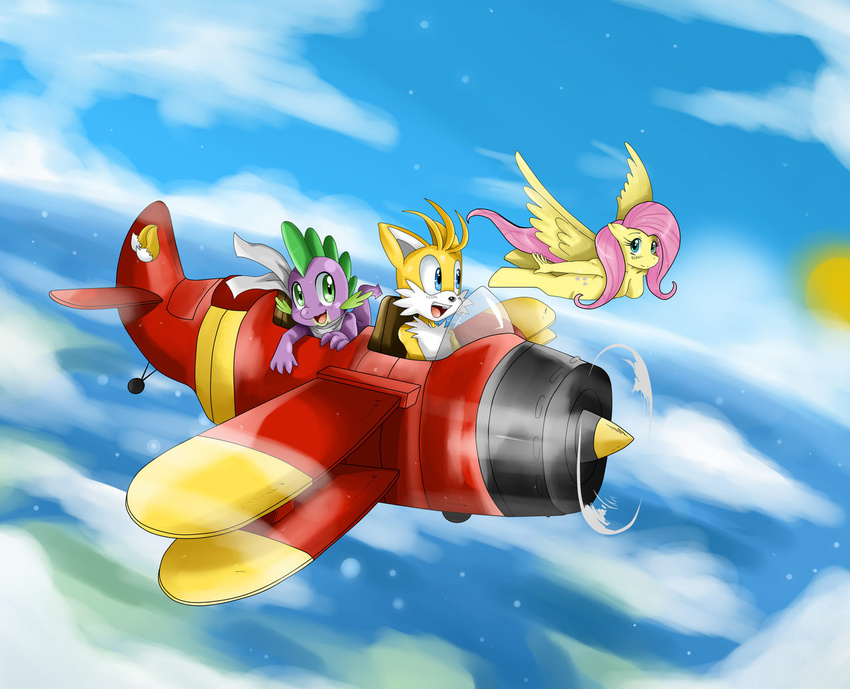 airplane anthro anthrofied breasts canine cloud clouds crossover dragon equine female fluttershy_(mlp) fox friendship_is_magic hedgehog horse male mammal miles_prower my_little_pony pegasus pony scalie sega sky sonic_(series) sonic_the_hedgehog spike_(mlp) sssonic2 tail water wings