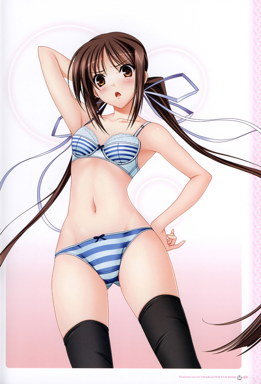 1girl absurdres bra brown_eyes brown_hair female highres houjouin_seika komori_kei lingerie official_art panties pantsu princess_lover princess_lover! screening seika_houjouin shimapan solo thighhighs underwear