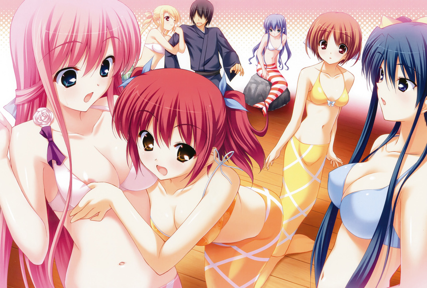 6+girls absurdres amamiya_kurara areolae bikini bikini_top blush bra breasts cleavage fumio fumio_(ura_fmo) highres hoshiuta houjyou_arisa huge_filesize kinoshita_midori kuroda_yui medium_breasts mermaid monster_girl multiple_girls nipples pink_hair small_breasts smile suoh_nanano swimsuit underwear wink yamabuki_renge