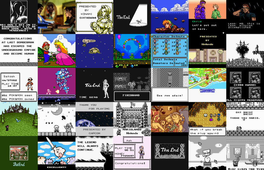 80s 90s battletoads blonde_hair castlevania donkey_kong donkey_kong_jr. ending final_fantasy game_boy hat kirby kirby_(character) lara_croft legend_of_zelda leon_s_kennedy link mario metroid oldschool pauline pokemon princess_daisy princess_peach resident_evil samus_aran sonia_belmondo super_mario super_mario_bros. the_legend_of_zelda tomb_raider