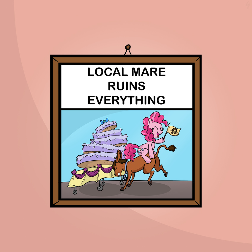 cake donkey equine female feral flag food friendship_is_magic fur hair horse horseshoe_flag jackass mammal my_little_pony news_clip photo picture pink_fur pink_hair pinkie_pie_(mlp) pony table unknown_artist