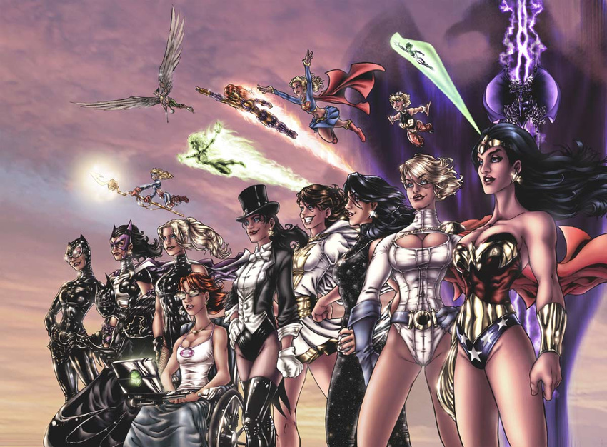 bare_shoulders batgirl belt black_canary black_hair blonde boots broom brown_hair cape catwoman costume dc_comics donna_troy feet fire fly girl hawkgirl huntress jade laptop legs mary oppai oracle power raven red_hair skirt starfire stargirl super_heroine supergirl superheroines wheelchair wings wonder_girl wonder_woman zatanna