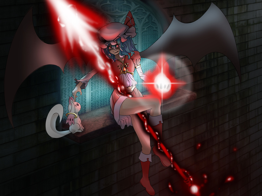 boots death exterior kuebey legs_crossed magic touhou wall window_ledge wings