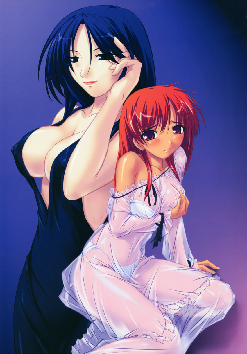 amei_sumeru bra breast_hold cleavage joshuu_kishi_selicia nipples pantsu red_hair see_through selicia