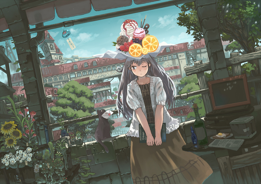 book bottle cactus cat city computer dress dutch_angle egg envelope flower food fruit highres ice_cream imoman laptop orange original parfait personification pixiv plant pocky potted_plant solo strawberry sunflower table toast toaster wind_chime