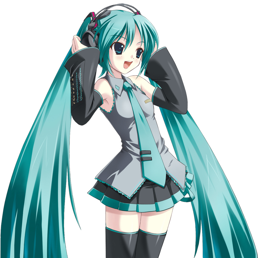 amino_kohaku aqua_hair hatsune_miku highres long_hair solo thighhighs transparent_background twintails very_long_hair vocaloid