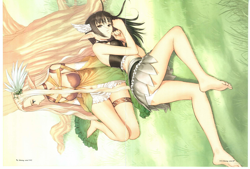 elf eternal_forest's_chanting highres long_hair lying multiple_girls panties pantyshot pantyshot_(lying) pointy_ears shining_(series) shining_wind tanaka_takayuki underwear xecty_ein