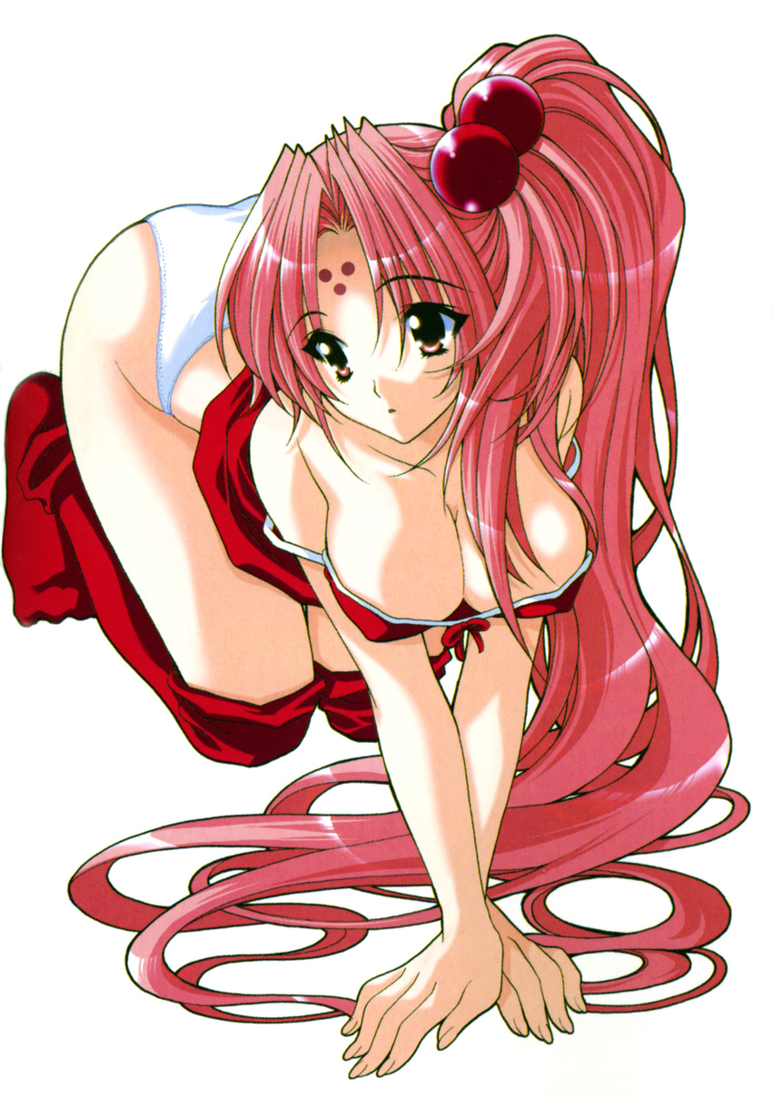 breasts cleavage girls_bravo large_breasts long_hair mario_kaneda miharu_sena_kanaka pantsu pink_hair thighhighs