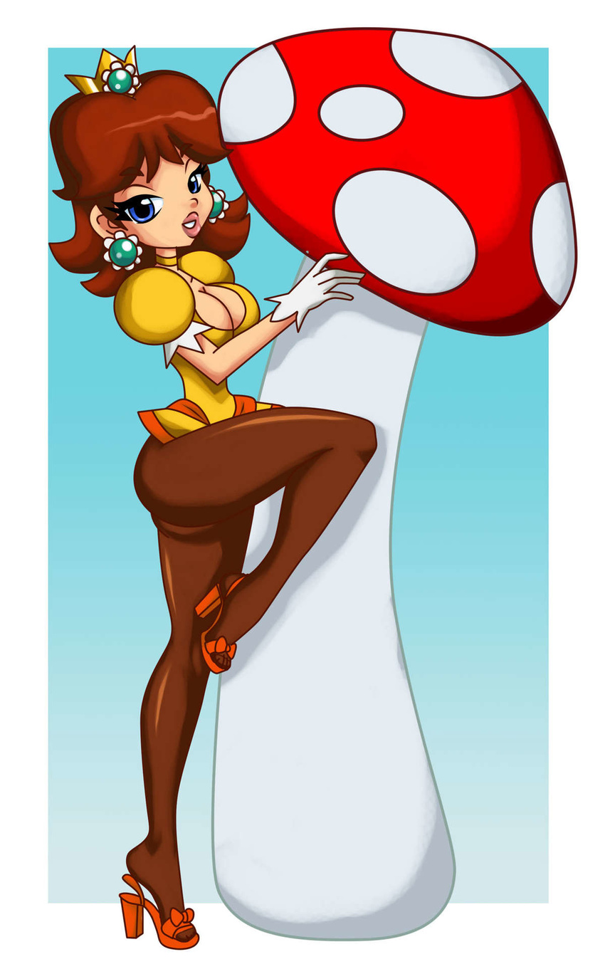 artist_request cleavage crown mushroom pantyhose princess_daisy sergevirusx smile super_mario_bros.