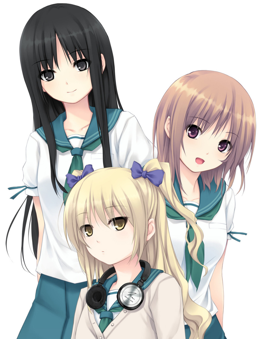 3girls black_eyes black_hair blonde coffee-kizoku cure_girl game_cg hoshimiya_miyu kunimura_kotone nanjou_rena noesis open_mouth school_uniform smile tagme