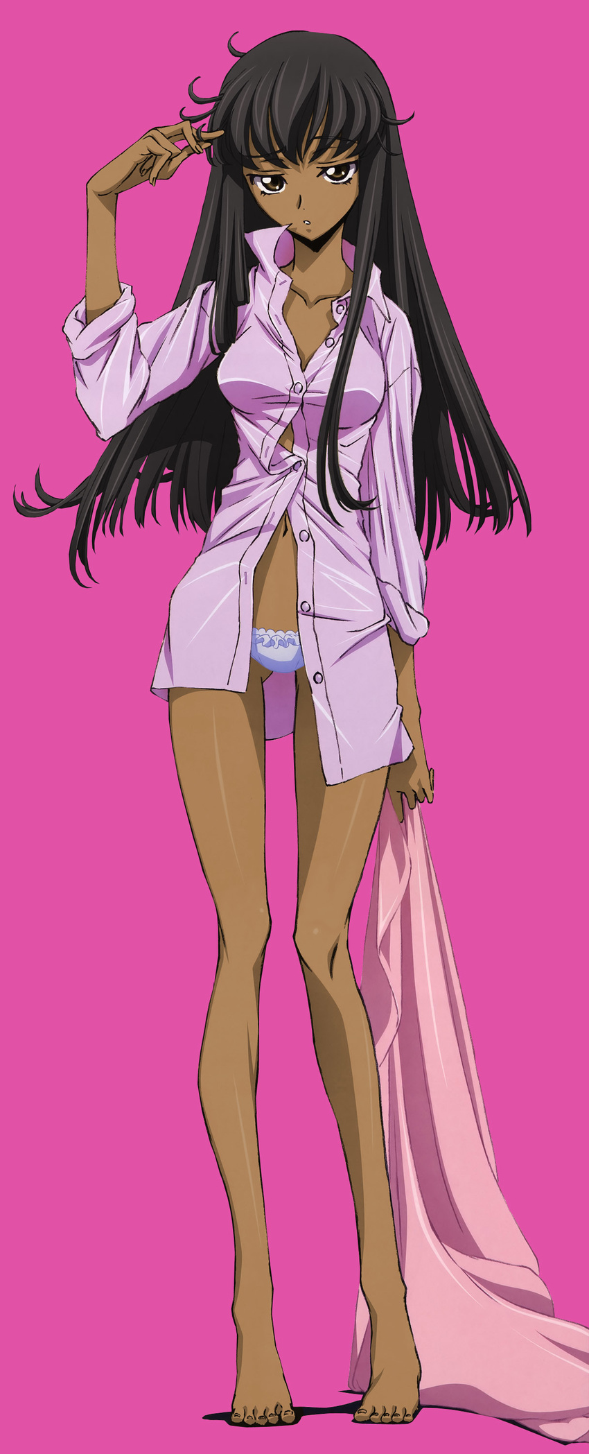 black_hair c.c. code_geass dark_skin dress_shirt legs okayama_shinako pantsu