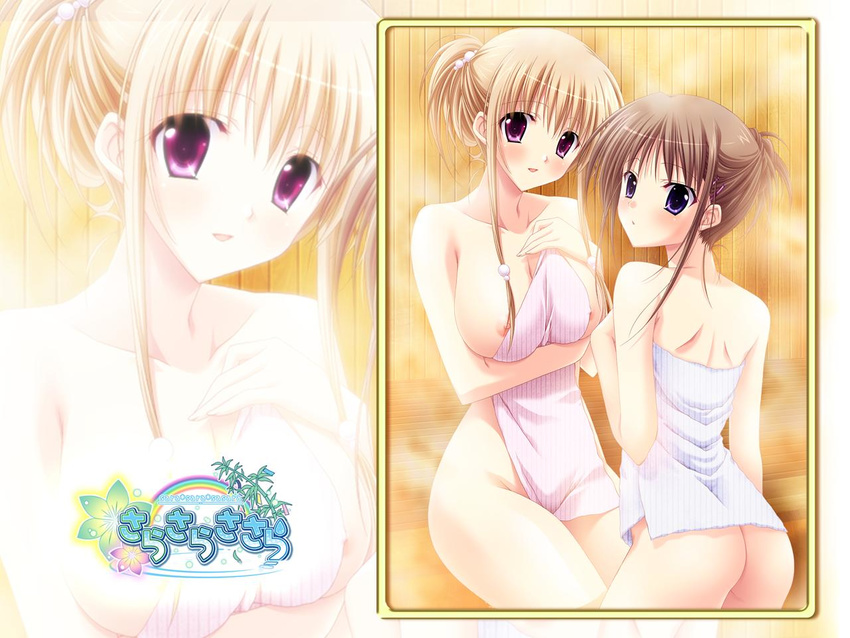 breast_hold choco_chip nipples nude sara_sara_sasara shiratae_aya shiratae_mahiru towel wallpaper