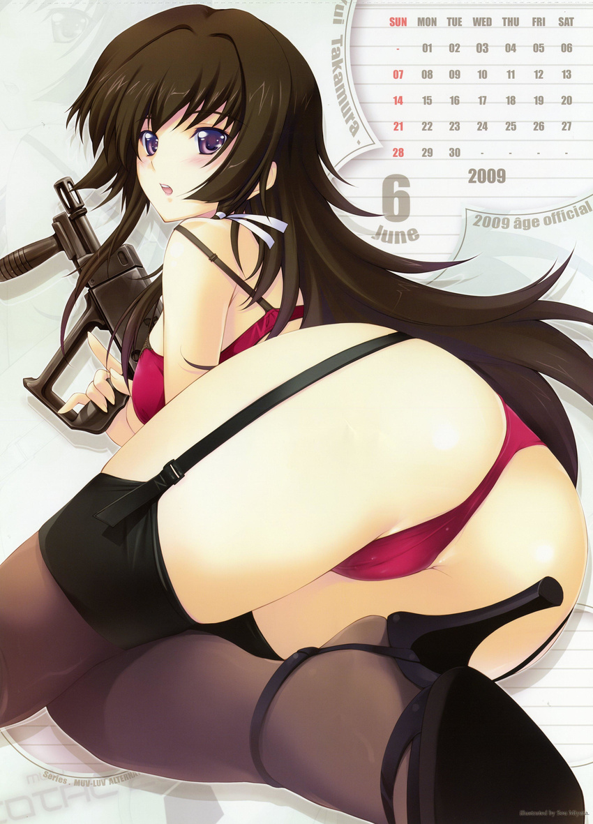 2009 bra calendar gun heels muvluv pantsu sou_miyata thighhighs weapon