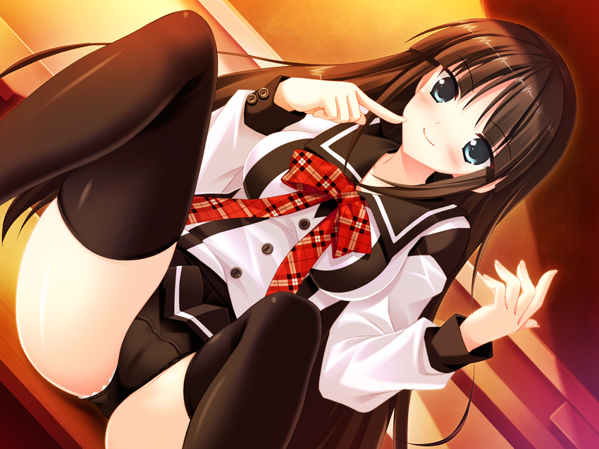 black_hair game_cg mecha-con! narusawa_sora panties sakurajima_moe seifuku thighhighs underwear