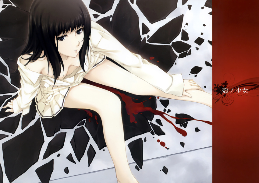 black_hair blood cleavage kara_no_shoujo kuchiki_touko no_bra sugina_miki