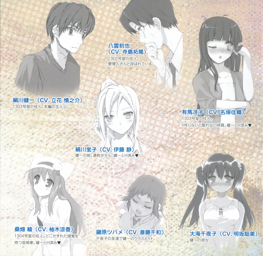 arima_saeko kagihara_tsubame kinugawa_keiko kinugawa_kenichi kuwabatake_aya megane monochrome ooumi_chiyako room_no.1301 sacchi yakumo_tokiya