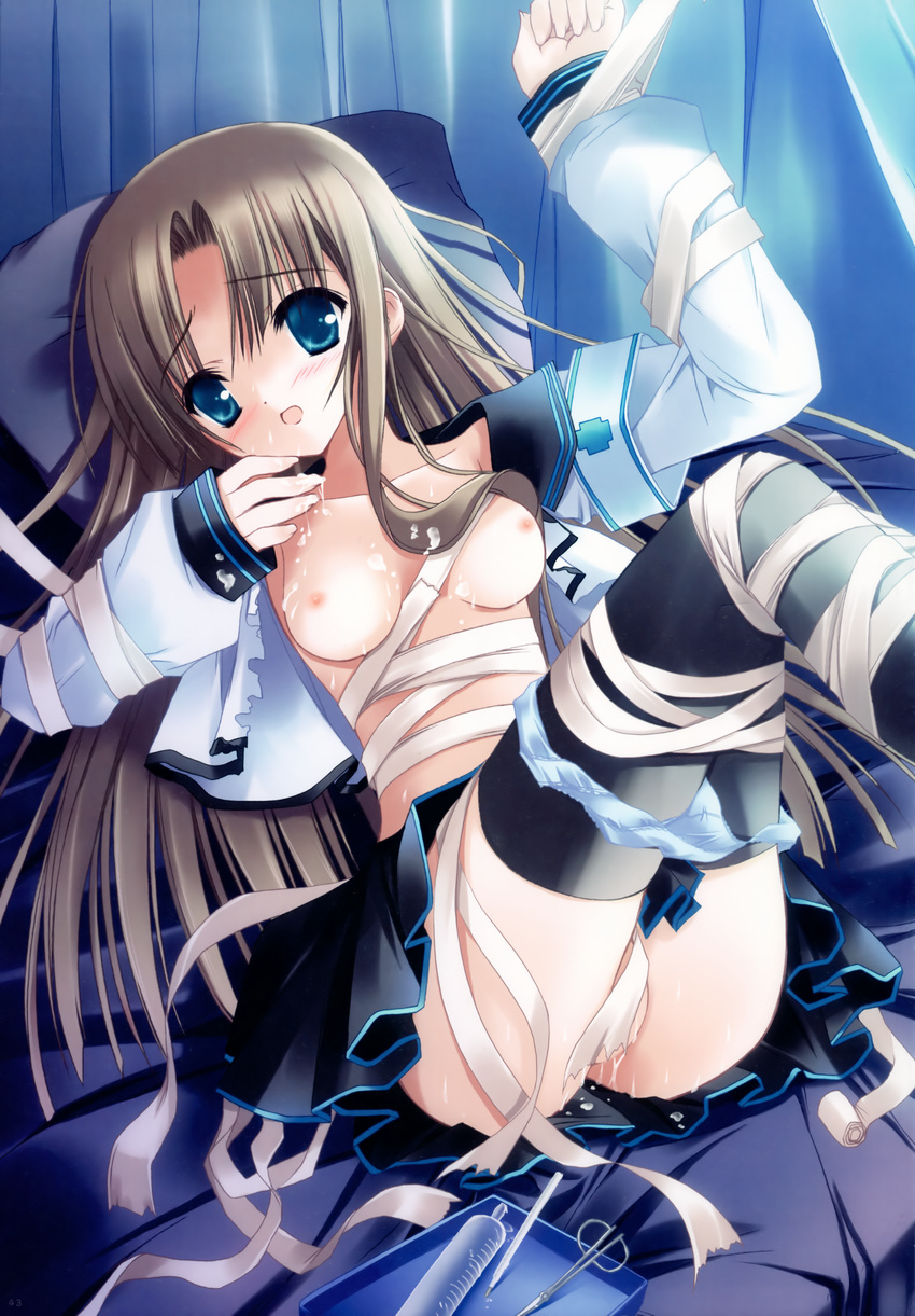 absurdres bandages bell bell_(artist) no_bra open_shirt panty_pull thighhighs tinkle