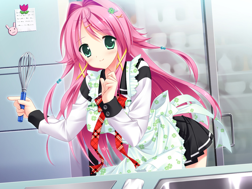 apron game_cg green_eyes mecha-con! narusawa_sora pink_hair seifuku tagme_(character)