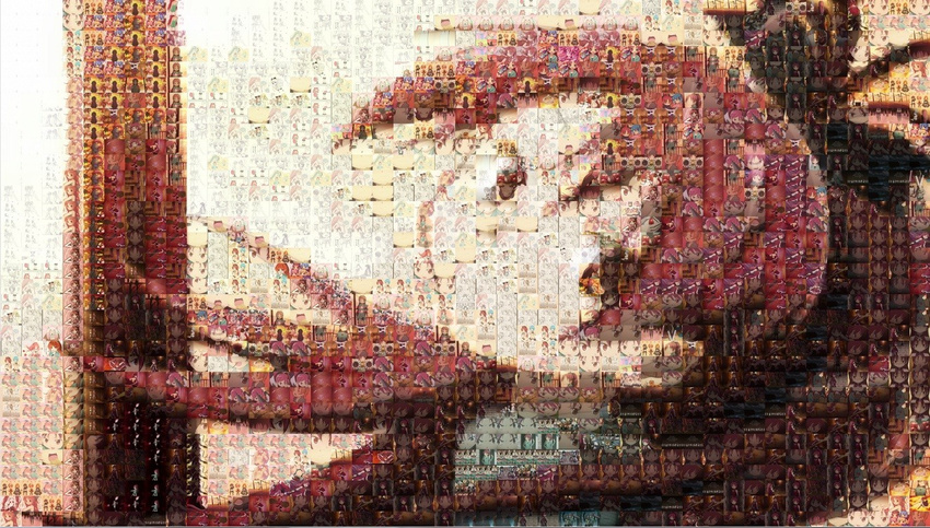 head_tilt mahou_shoujo_madoka_magica mosaic_art photomosaic ponytail sakura_kyouko solo