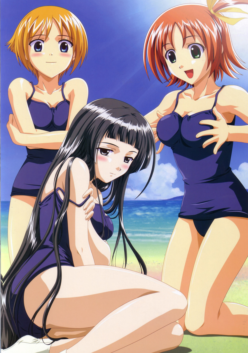 beach breast_hold katou_asa kuroda_rinzu mizugi raimuiro_senkitan sanada_momen sukumizu