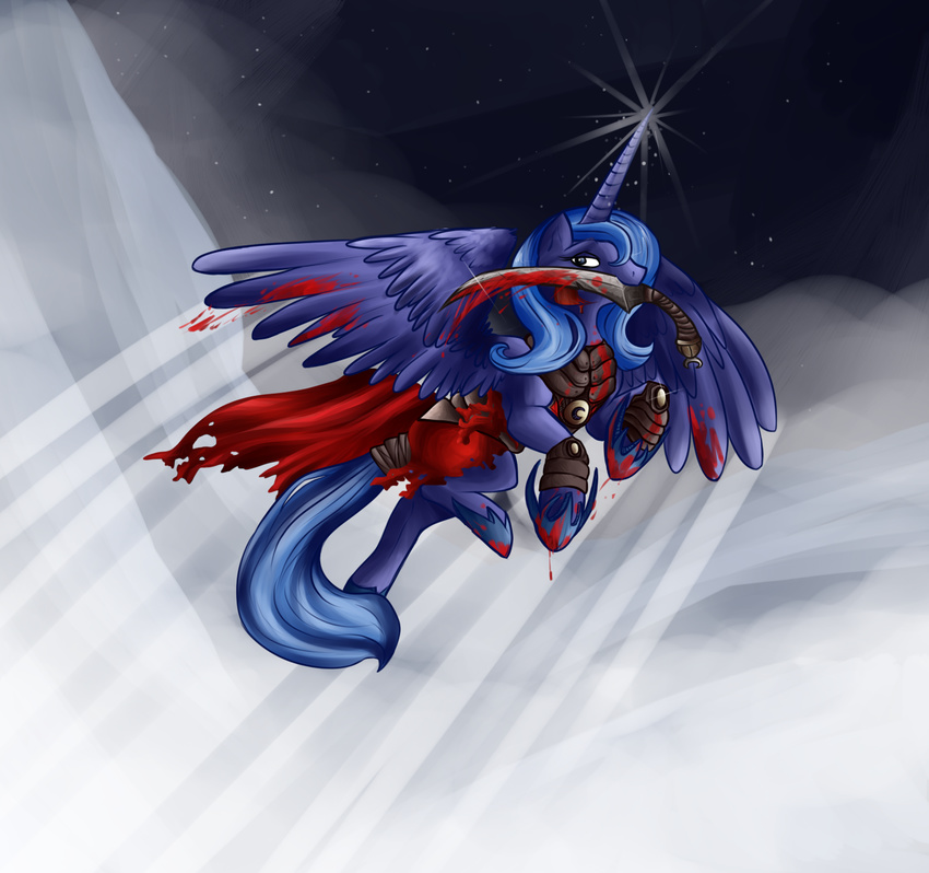 blood equine female feral friendship_is_magic horn horse mammal my_little_pony pegacorn pony prince_of_persia princess_luna_(mlp) qwert5 solo unknown_artist weapon winged_unicorn wings