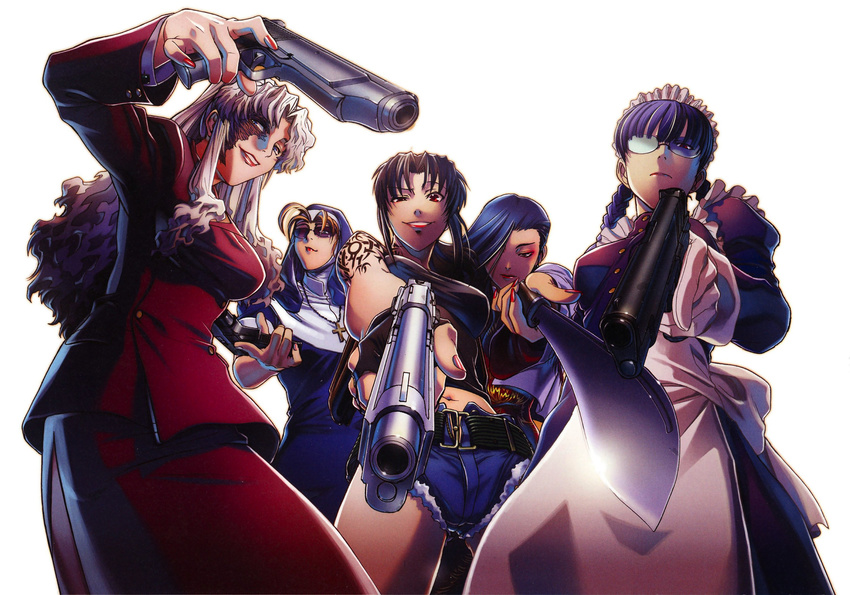 balalaika battle belt beretta black_lagoon chin cross eda glock machete maid modern_pirate revy roberta scars shenhua tagme tattoo