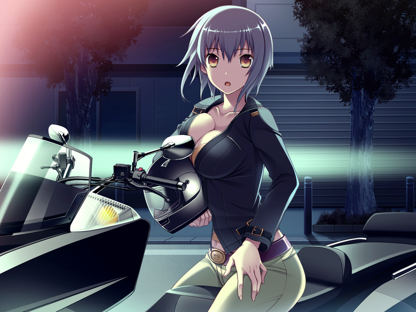 amakura cleavage game_cg motorcycle short_hair tagme_(character) worlds_and_world's_end