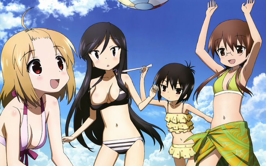 a_channel bikini clouds nagi_(a-channel) run_(a-channel) sky swimsuit tooru yuuko_(a-channel)