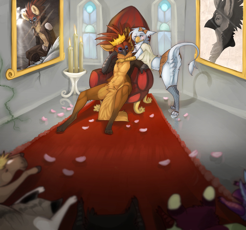 beak candle crown drey female freckles gryphon hoot hoot_(character) legwear male sitting skirt standing throne toeless_socks upskirt wings