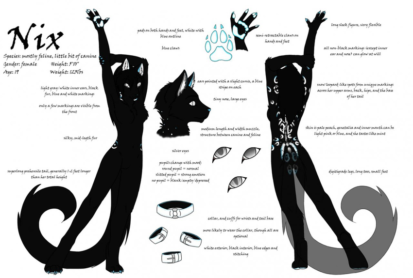 bioluminescence black canine english_text feline female glowing hybrid model_sheet nix nix_(character) nude solo