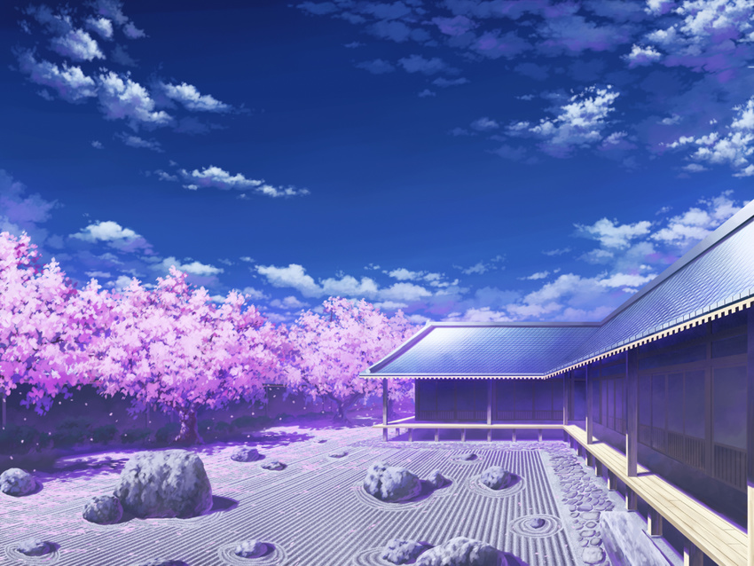 cherry_blossoms cloud day hakugyokurou no_humans rock_garden scenery sky touhou tree wallpaper