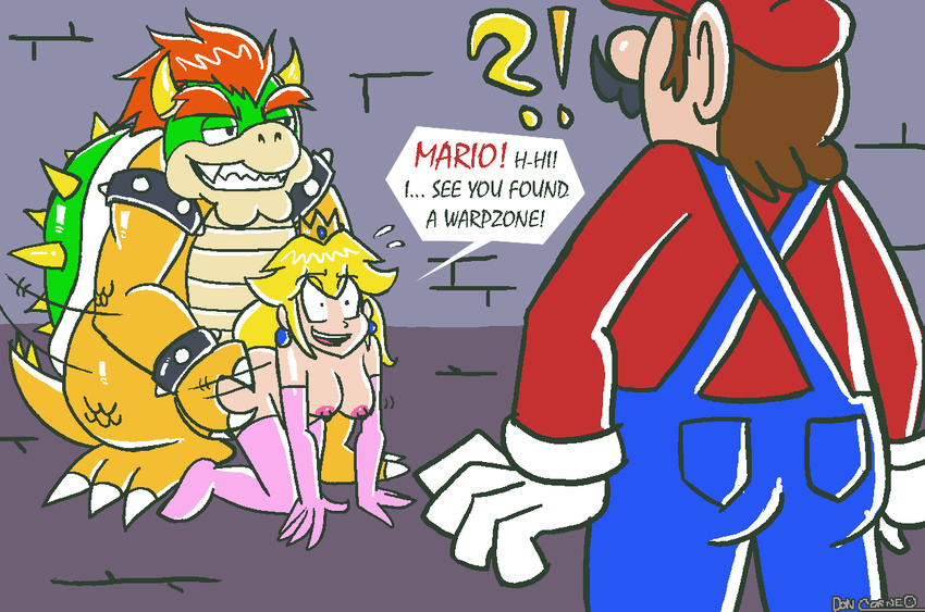 adultery aliasing all_fours bowser breasts cuckold doggystyle doncorneo female from_behind grin human interspecies koopa male mammal mario mario_bros nintendo nude peach princess princess_peach royalty scalie sex straight video_games walk-in