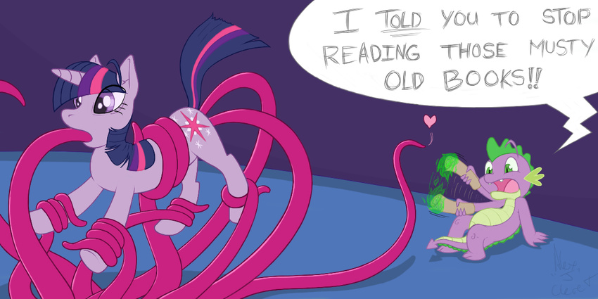 &lt;3 anal anal_penetration cutie_mark dialog dragon english_text equine female feral fire friendship_is_magic fur green_eyes hair horn horse j-neko male mammal multi-colored_hair my_little_pony oral penetration pony purple_body purple_eyes purple_fur spike spike_(mlp) tentacles text twilight_sparkle twilight_sparkle_(mlp) unicorn vaginal vaginal_penetration