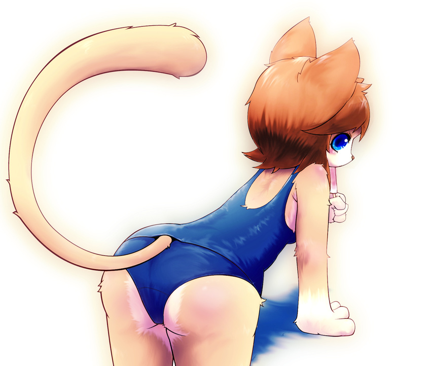 abstract_background blue_eyes butt chromatic_background edit feline female ice_cream looking_at_viewer looking_back looking_over_shoulder mammal one-piece_swimsuit plain_background rag. school_swimsuit solo swimsuit white_background