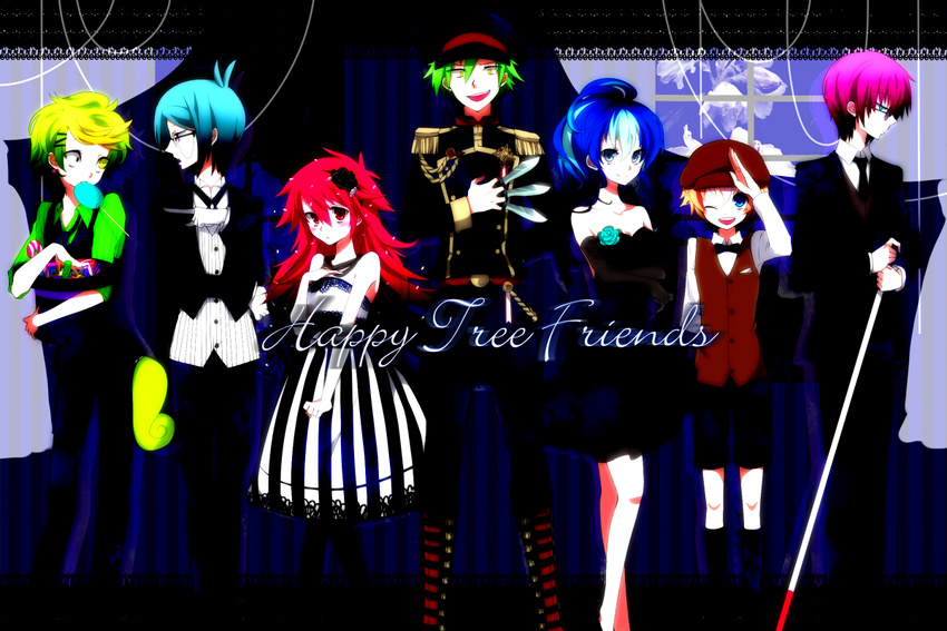 5boys bare_shoulders blind blonde_hair blue_eyes blue_hair blush boots bow breasts candy cane character_request cleavage cuddles dandruff dress flaky flippy flower food formal glasses gloves green_eyes green_hair hair_ornament happy_tree_friends hat jewelry knife lace long_hair medium_breasts multiple_boys multiple_girls necklace necktie open_mouth personification petunia pink_hair ponytail red_eyes red_hair shizuki_sayaka short_hair smile sniffles suit the_mole vest white_cane yellow_eyes