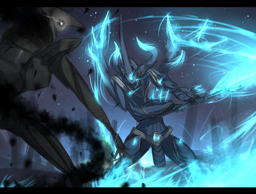 bad_id bad_pixiv_id battle ganesagi horns jack_gale monster night no_humans pixiv_fantasia pixiv_fantasia_4 sword weapon