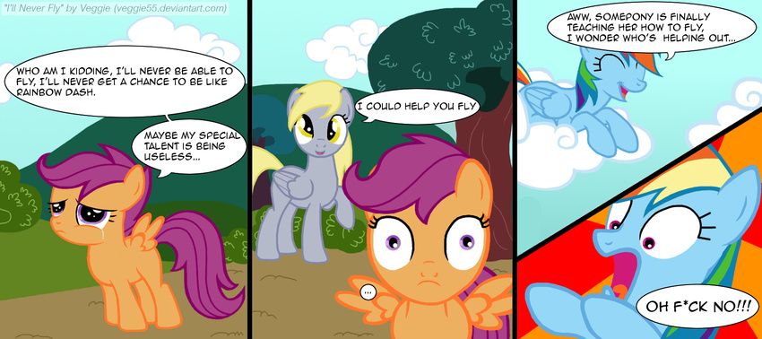 cloud comic cub derpy_hooves_(mlp) equine female feral friendship_is_magic fur hasbro horse mammal my_little_pony pegasus rainbow_dash_(mlp) scootaloo_(mlp) sky tree uhoh veggie55 wings wood young