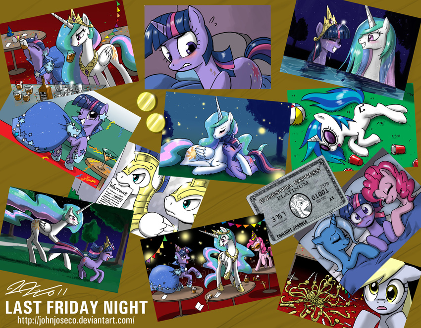 angry armor bed beverage blonde_hair blue_body blue_eyes blue_hair blush chandelier clothing credit_card crown cuddling cup cutie_mark dancing derpy_hooves_(mlp) dress drink drinking_glasses drunk embarrassed english_text equestria_express equine eye_contact eyes_closed eyewear female feral friends friendship_is_magic frown fur green_hair grey_body grin guard hair hasbro hickey horn horse imminent_rape in_bed john_joseco lesbian licking licking_lips long_hair looking_at_viewer male mammal multi-colored_hair my_little_pony napkins one_eye_closed paper party party_favours passed_out pegasi_guard_(mlp) pegasus pink_body pink_eyes pink_fur pink_hair pinkie_pie_(mlp) plastic_cups pony princess princess_celestia_(mlp) purple_body purple_eyes purple_hair reaction_face royal_guard_(mlp) royalty running short_hair sleeping spilling star sunglasses swimming table text tongue trixie_(mlp) twilight_sparkle_(mlp) two_tone_hair uhoh unicorn vinyl_scratch_(mlp) warrant watching water wet white_body wings wink worried yellow_eyes