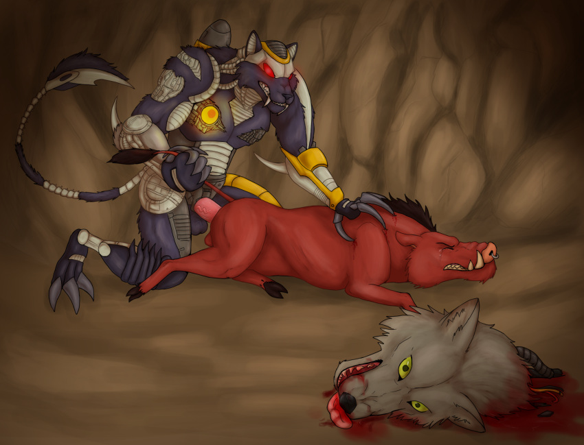 anthro beast_mode blood bodily_fluids canid canine canis cave claw_marks decapitation defeated duo facial_piercing felid feral forced gore hasbro hi_res jaguar kakithefox male mammal maximal nose_piercing nose_ring pantherine piercing pinned_to_ground predacon questionable_consent rape ravage razorbeast_(transformers) ring_piercing severed_head suid suina sus_(pig) tail tail_pull takara_tomy tears transformers transformers:_beast_wars wild_boar wolf wolfang_(transformers)