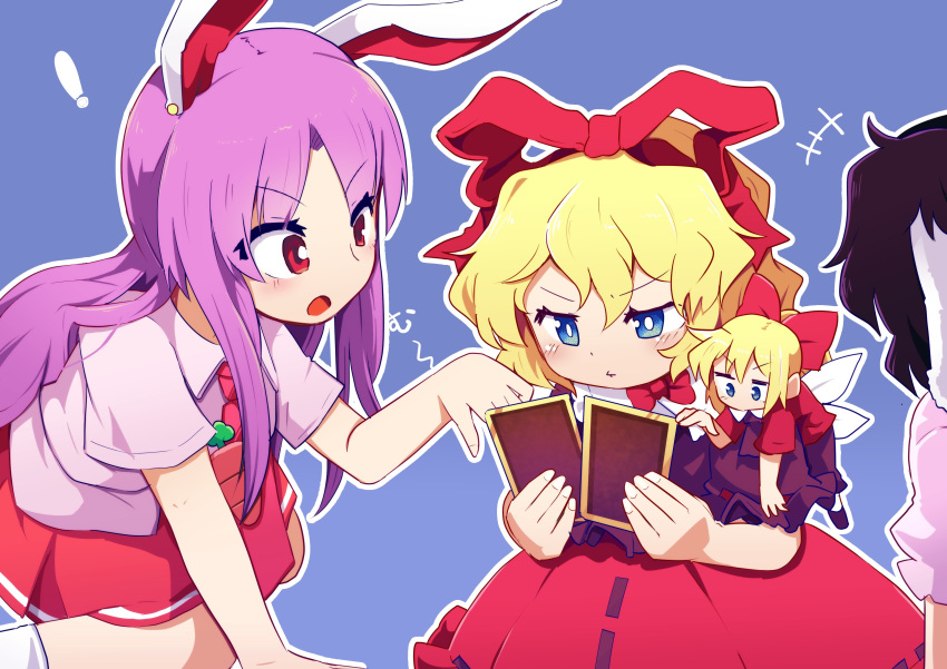 4girls absurdres animal_ears black_hair commentary_request dress highres inaba_tewi kanisawa_yuuki long_hair medicine_melancholy multiple_girls open_mouth purple_hair rabbit_ears red_eyes reisen_udongein_inaba shirt short_hair short_sleeves skirt su-san tagme touhou translation_request