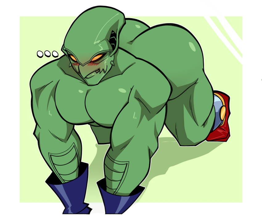 alien all_fours big_butt blush butt clothing digital_media_(artwork) ellipsis empty_eyes f-zero footwear gloves green_body handwear hi_res male muscular muscular_male nintendo noximation nude pico_(f-zero) shoes solo