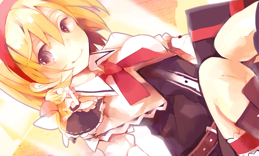 :d ^_^ alice_margatroid azuma_aya blonde_hair bow breasts capelet closed_eyes dress dutch_angle hair_bow hairband hand_to_own_mouth long_hair medium_breasts open_mouth purple_dress purple_eyes shanghai_doll short_hair smile solo touhou whispering wings