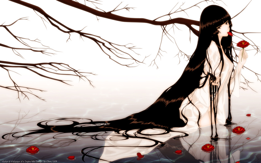 brown_eyes brown_hair flowers kara_no_shoujo long_hair sugina_miki water