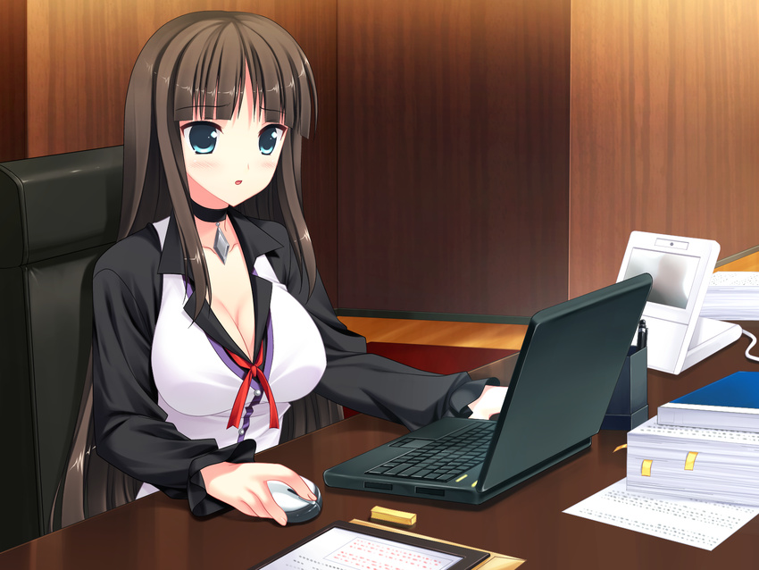 black_hair game_cg laptop long_hair mecha-con! narusawa_sora sakurajima_moe