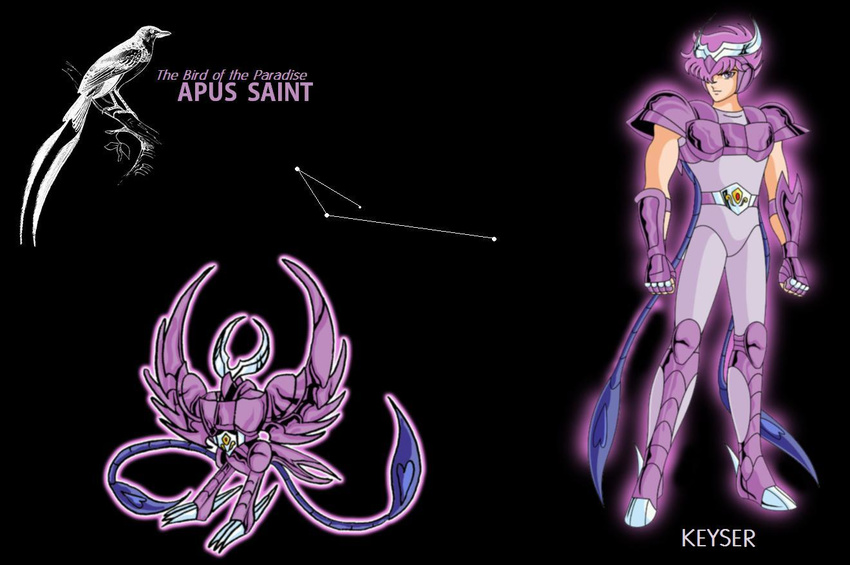 apus_keyser armor bird cloth constellation hair_on_eye hair_over_one_eye knights_of_the_zodiac male male_focus mythology pink_hair saint_seiya