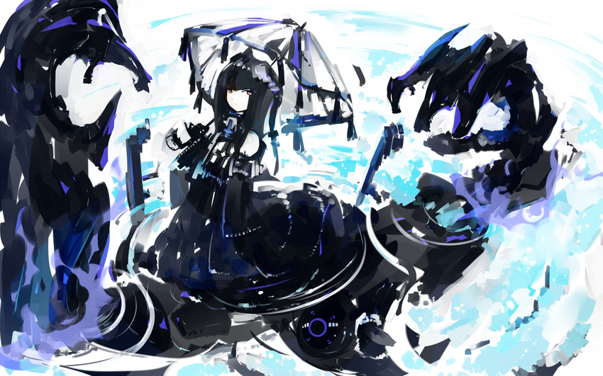 black_hair dress fire goth-loli lolita_fashion long_hair original red_eyes tone_g umbrella