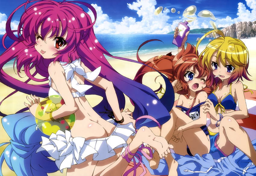 andou_mirai beach bikini itsuka_tenma_no_kuro_usagi nyantype saito_himea school_swimsuit shigure_haruka swimsuit