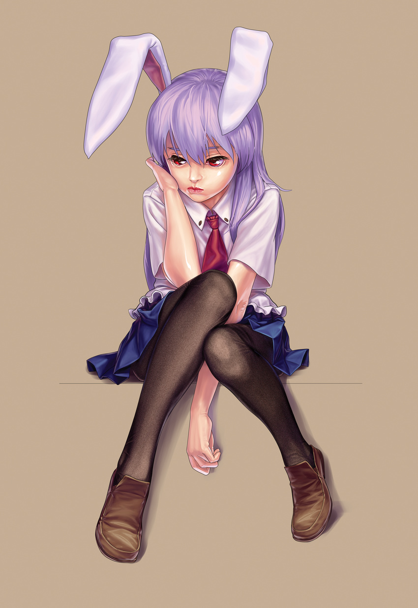 absurdres animal_ears bunny_ears geister highres necktie pantyhose purple_hair red_eyes reisen_udongein_inaba sitting solo touhou