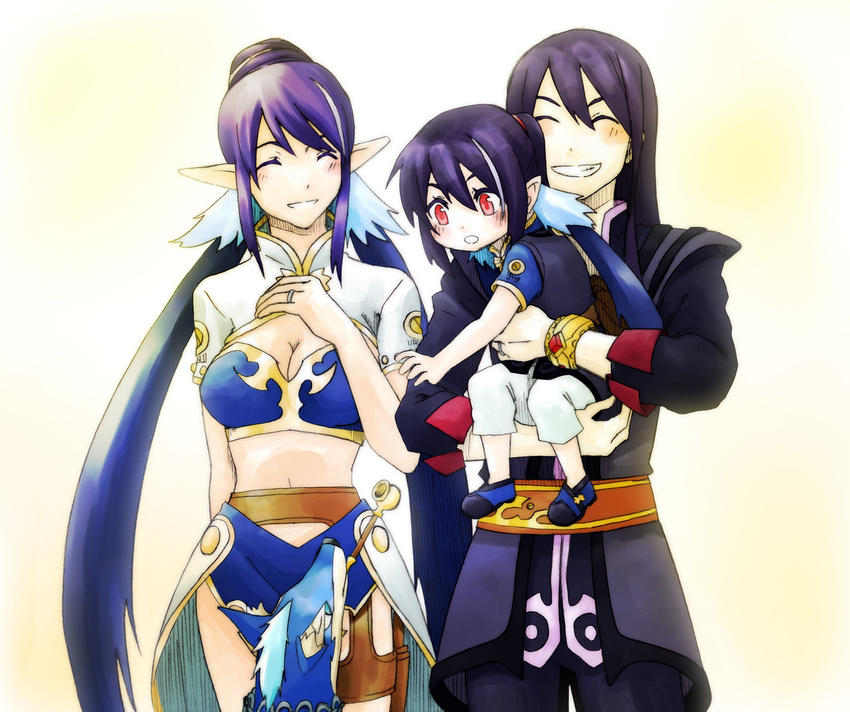 1girl androgynous black_hair blue_hair family highres husband_and_wife if_they_mated jewelry judith mizu_no_karuki pointy_ears repede ring tales_of_(series) tales_of_vesperia wedding_band yuri_lowell