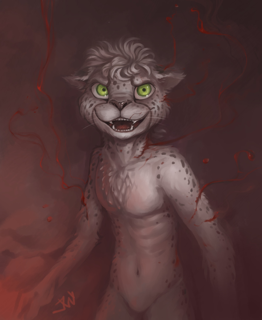 a_story_with_a_known_end angry blood cheetah creepy dark_background digital_media_(artwork) feline fur green_eyes insane looking_at_viewer mammal nightmare_fuel nude simple_background smile solo spots spotted_fur synth_(hfd4) teeth twymouse wounded